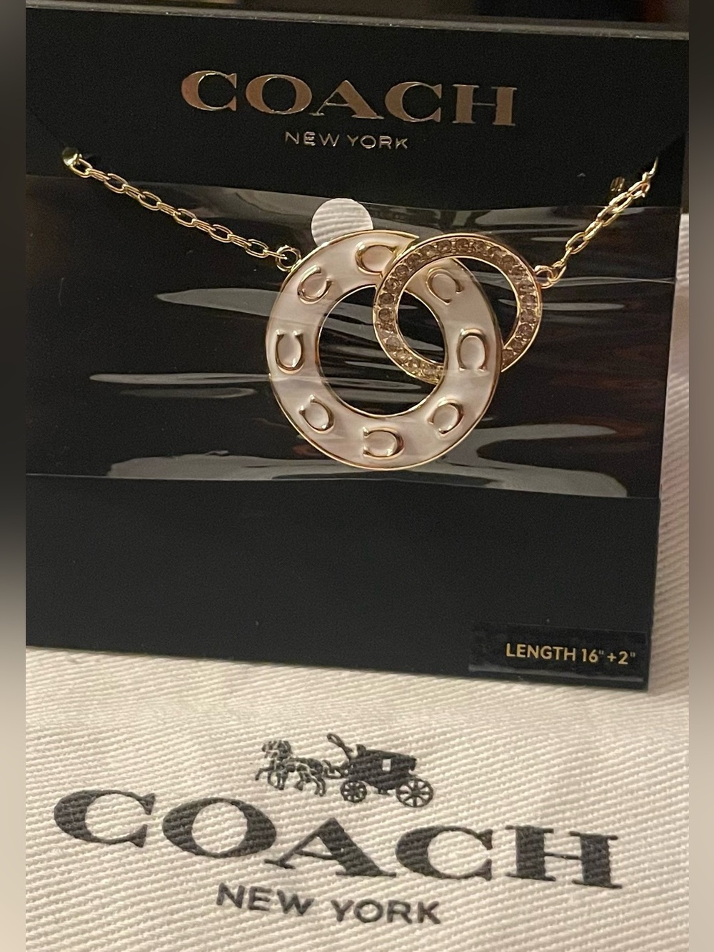 COACH Gold-tone Necklace with White Enamel Interlocking Discs